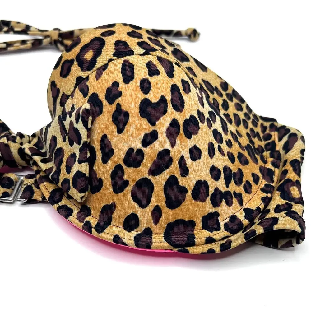 Victoria's Secret Swim Size 34C Cheetah Print Halter Bikini Top